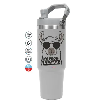 No Prob Llama, ΓΚΡΙ χρώματος Θερμός Ανοξείδωτο 890ml (30oz) με χερούλι