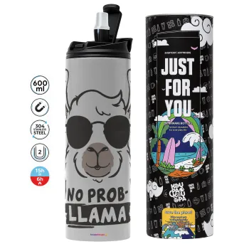 No Prob Llama, Tumbler ποτήρι θερμό ΓΚΡΙ από ανοξείδωτο ατσάλι 600ml