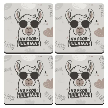 No Prob Llama, ΣΕΤ 4 Σουβέρ ξύλινα τετράγωνα (9cm)