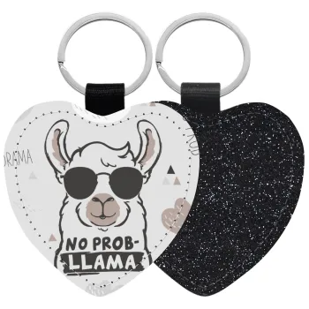 No Prob Llama, Μπρελόκ PU δερμάτινο glitter καρδιά ΜΑΥΡΟ