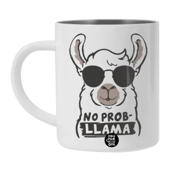 No Prob Llama, BIG Mug Stainless steel double wall (450ml, White)