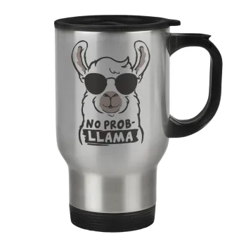 No Prob Llama, Stainless steel travel mug with lid, double wall 450ml