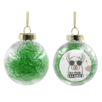 No Prob Llama, Transparent Christmas tree ball ornament with green filling 8cm