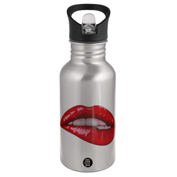 Lips, Water bottle Silver with straw, stainless steel 500ml