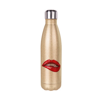 Lips, Μεταλλικό παγούρι θερμός Glitter χρυσό (Stainless steel), διπλού τοιχώματος, 500ml