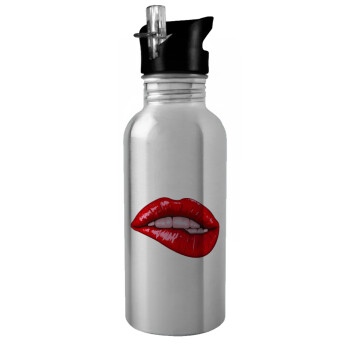 Lips, Water bottle Silver with straw, stainless steel 600ml