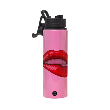 Lips, Metallic water bottle with safety lid, 850ml aluminum