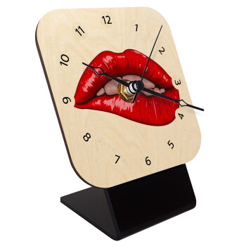 Lips, Quartz Table clock in natural wood (10cm)
