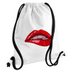 Lips, Τσάντα πλάτης πουγκί GYMBAG λευκή, με τσέπη (40x48cm) & χονδρά κορδόνια