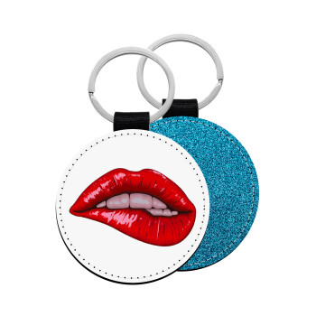 Lips, Μπρελόκ Δερματίνη, στρογγυλό ΜΠΛΕ (5cm)