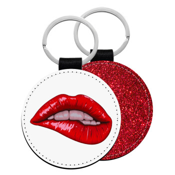 Lips, Μπρελόκ Δερματίνη, στρογγυλό ΚΟΚΚΙΝΟ (5cm)