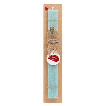 Lips, Easter Set, wooden keychain & aromatic flat Easter candle (30cm) (TURQUOISE)