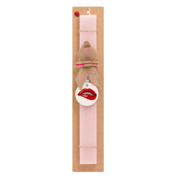 Lips, Easter Set, wooden keychain & scented flat Easter candle (30cm) (PINK)