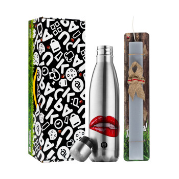 Lips, Easter Set, metallic stainless thermos flask (500ml) & scented flat Easter candle (30cm) (GRAY)