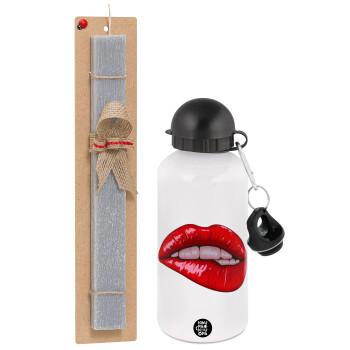 Lips, Easter Set, metallic aluminum water bottle (500ml) & aromatic flat Easter candle (30cm) (GRAY)