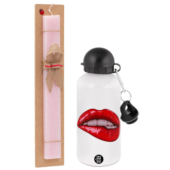 Lips, Easter Set, metallic aluminum bottle (500ml) & aromatic flat Easter candle (30cm) (PINK)