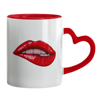 Lips, Κούπα καρδιά χερούλι κόκκινη, κεραμική, 330ml