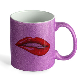 Lips, Κούπα Μωβ Glitter που γυαλίζει, κεραμική, 330ml