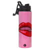 Metallic water bottle with safety lid, 850ml aluminum