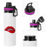 Metallic water bottle with safety lid, 850ml aluminum