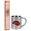 Easter Set, metallic thermal cup (300ml) & aromatic flat Easter candle (30cm) (PINK)