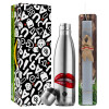 Easter Set, metallic stainless thermos flask (500ml) & scented flat Easter candle (30cm) (GRAY)