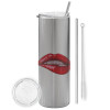 Tumbler stainless steel Silver 600ml, with metal straw & cleaning brush