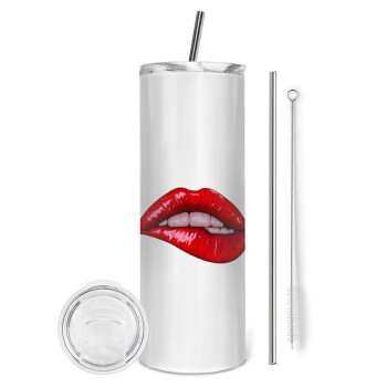 Lips, Eco friendly stainless steel tumbler 600ml, with metal straw & cleaning brush