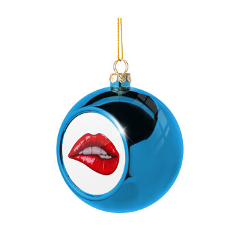 Lips, Blue Christmas tree ball ornament 8cm