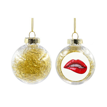Lips, Transparent Christmas tree ball ornament with gold filling 8cm