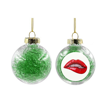Lips, Transparent Christmas tree ball ornament with green filling 8cm