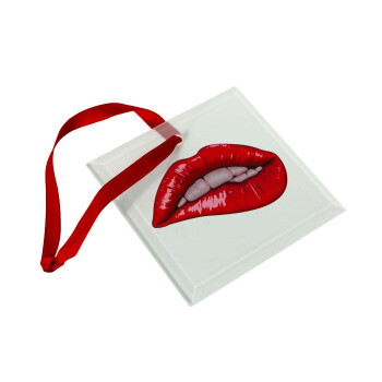 Lips, Χριστουγεννιάτικο στολίδι γυάλινο τετράγωνο 9x9cm