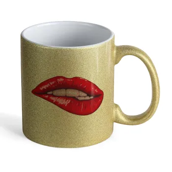 Lips, Κούπα Χρυσή Glitter που γυαλίζει, κεραμική, 330ml