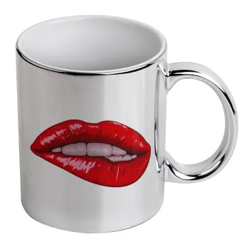 Lips, Mug ceramic, silver mirror, 330ml
