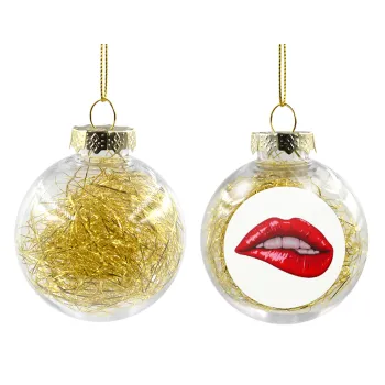Lips, Transparent Christmas tree ball ornament with gold filling 8cm