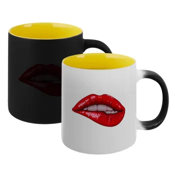 Lips, Κούπα Μαγική εσωτερικό κίτρινη, κεραμική 330ml που αλλάζει χρώμα με το ζεστό ρόφημα