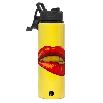 Lips, Metallic water bottle with safety lid, 850ml aluminum