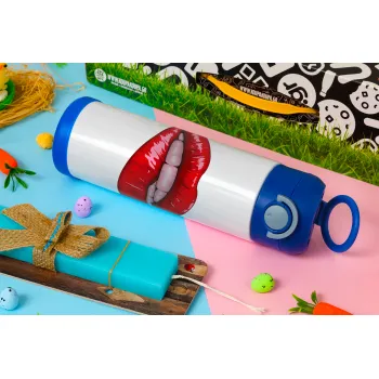 Lips, Easter candle, Childrens hot water bottle, stainless steel, with safety straw, BLUE (500ml)