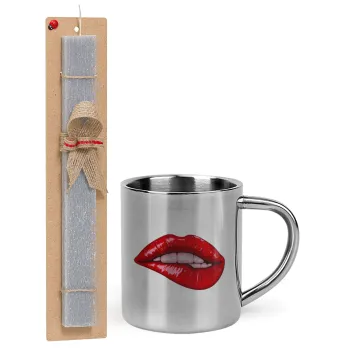 Lips, Easter Set, metallic thermal cup (300ml) & Easter aromatic flat candle (30cm) (GRAY)