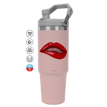 Lips, Pink color, 890ml (30oz) stainless Steel Tumbler with Handle