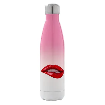 Lips, Metal mug thermos Pink/White (Stainless steel), double wall, 500ml