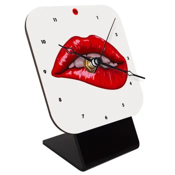 Lips, Quartz Wooden table clock with hands (10cm)