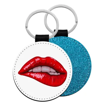 Lips, Μπρελόκ Δερματίνη, στρογγυλό ΜΠΛΕ (5cm)