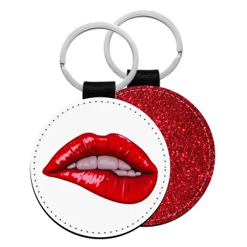 Lips, Μπρελόκ Δερματίνη, στρογγυλό ΚΟΚΚΙΝΟ (5cm)