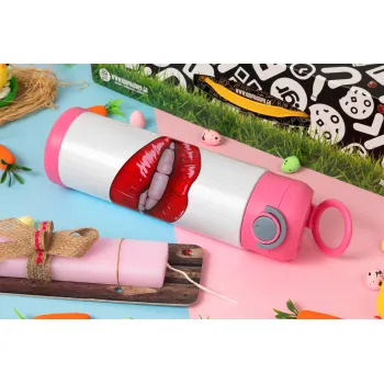 Lips, Easter candle, Childrens hot water bottle, stainless steel, with safety straw, PINK (500ml)