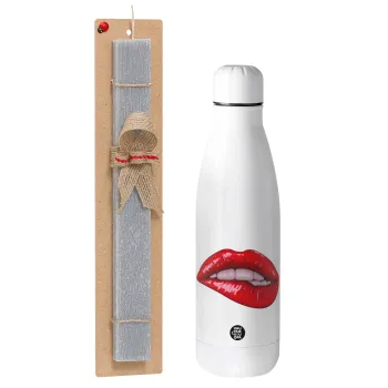 Lips, Πασχαλινή Λαμπάδα με μεταλλικό παγούρι θερμός ανοξείδωτο (500ml) & κερί αρωματικό πλακέ (30cm) (ΓΚΡΙ)