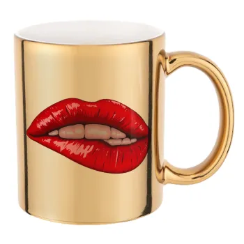 Lips, Mug ceramic, gold mirror, 330ml