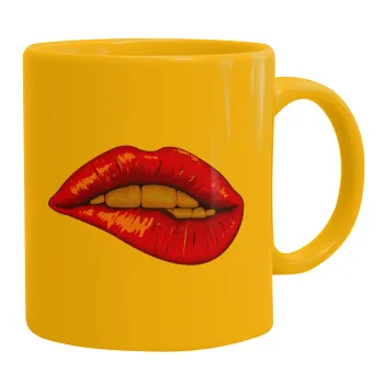 Lips, Ceramic coffee mug yellow, 330ml