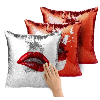 Lips, Μαξιλάρι καναπέ Μαγικό Κόκκινο με πούλιες 40x40cm περιέχεται το γέμισμα