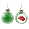 Στολίδι Χριστουγεννιάτικη μπάλα δένδρου διάφανη με πράσινο γέμισμα 8cm